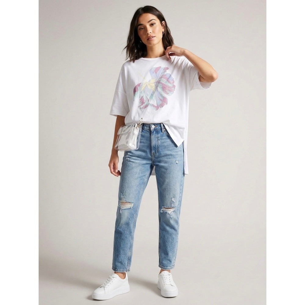 Ted Baker White Short-Sleeve Tee with Pastel Floral Graphic